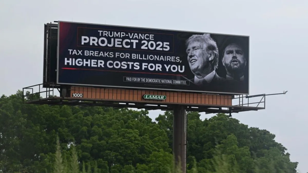 A Milwaukee billboard protesting Project 2025 A Milwaukee billboard protesting Project 2025