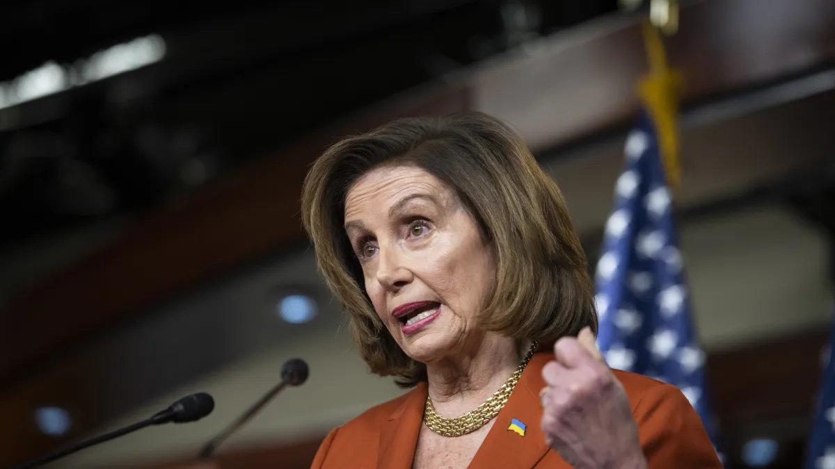 Speaker of the United States House of Representatives Nancy Pelosi (Democrat of California) offers remarks at her weekly press conference
