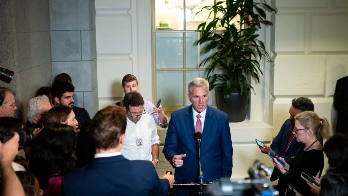 McCarthy spoke with reporters after his closed-door meeting. McCarthy spoke with reporters after his closed-door meeting.