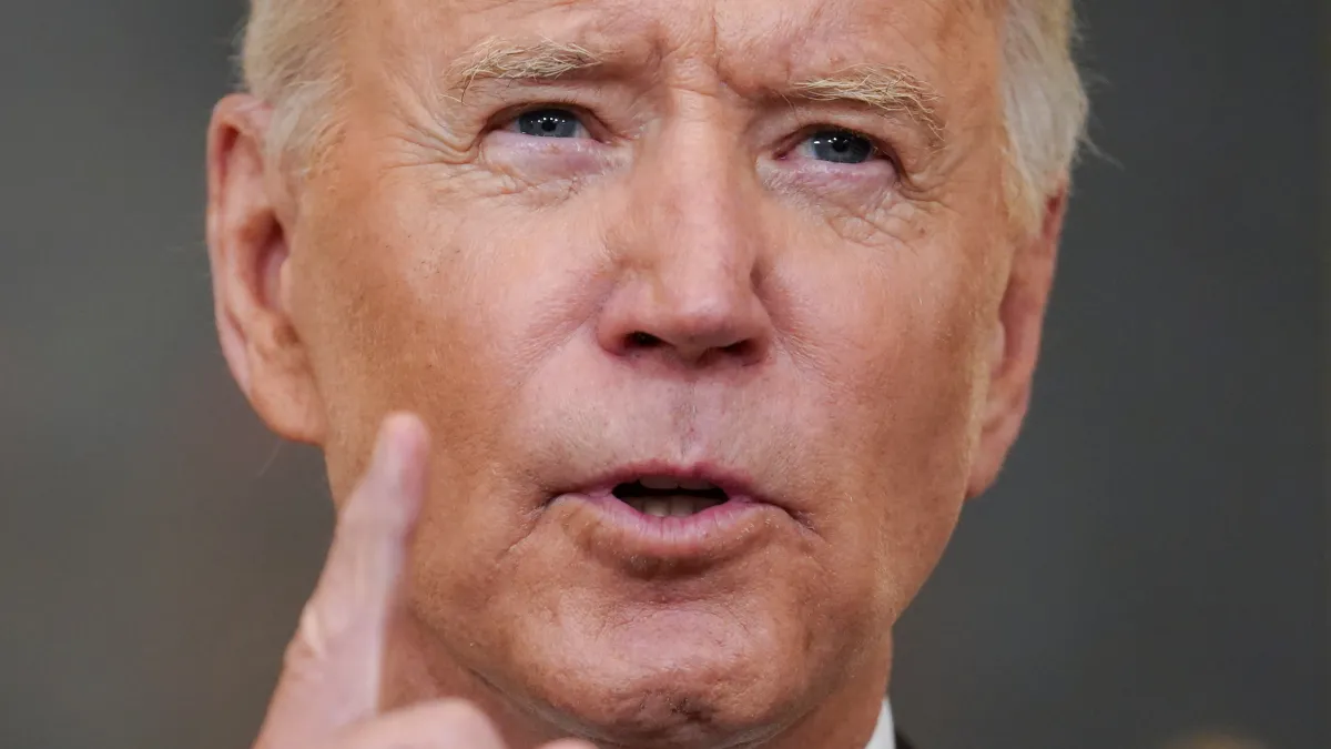 U.S. President Joe Biden delivers remarks on the Delta variant and his administration's efforts to increase vaccinations, from the State Dining Room of the White House in Washington