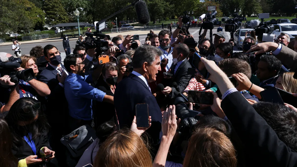 U.S. Senator Joe Manchin faces reporters at the U.S. Capitol in Washington