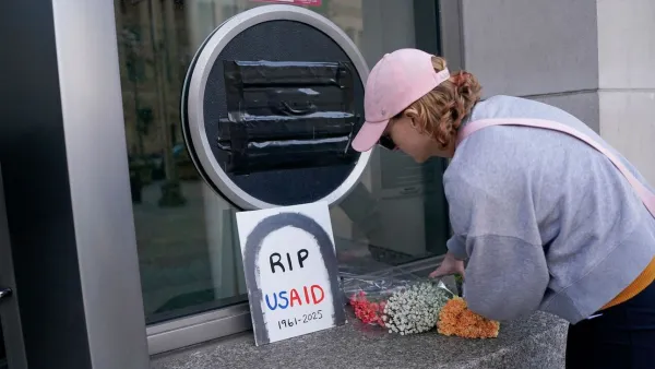 USAID signage was removed and covered at the agency's headquarters.