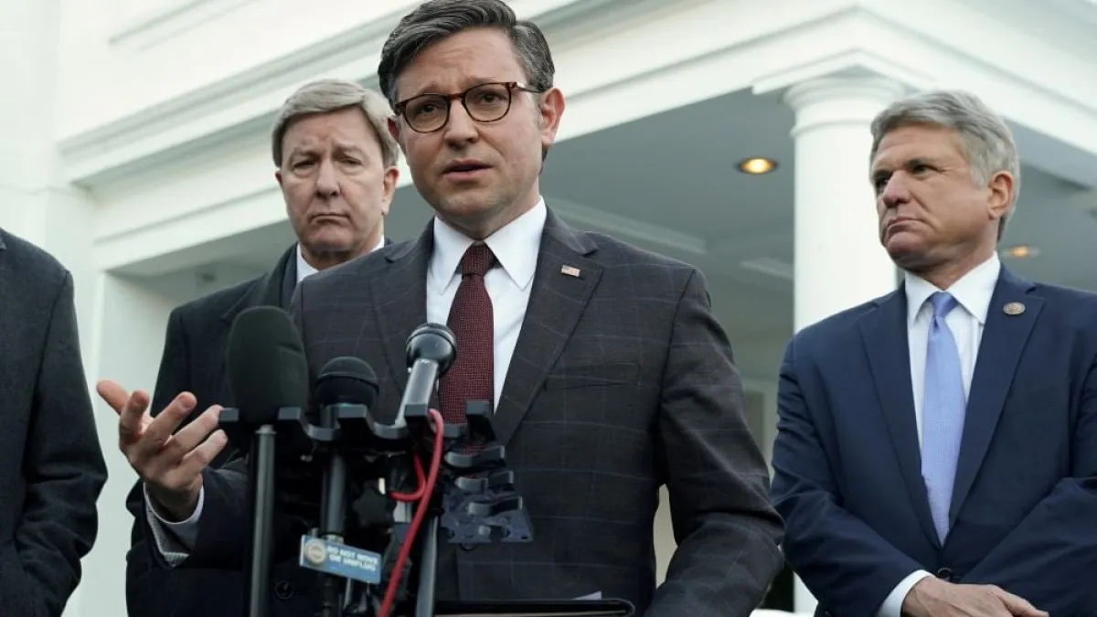 Johnson spoke to reporters after his White House meeting. Johnson spoke to reporters after his White House meeting.