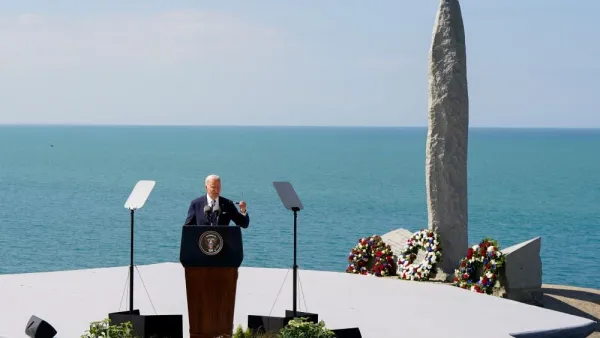 Biden at the Pointe du Hoc Ranger Monument