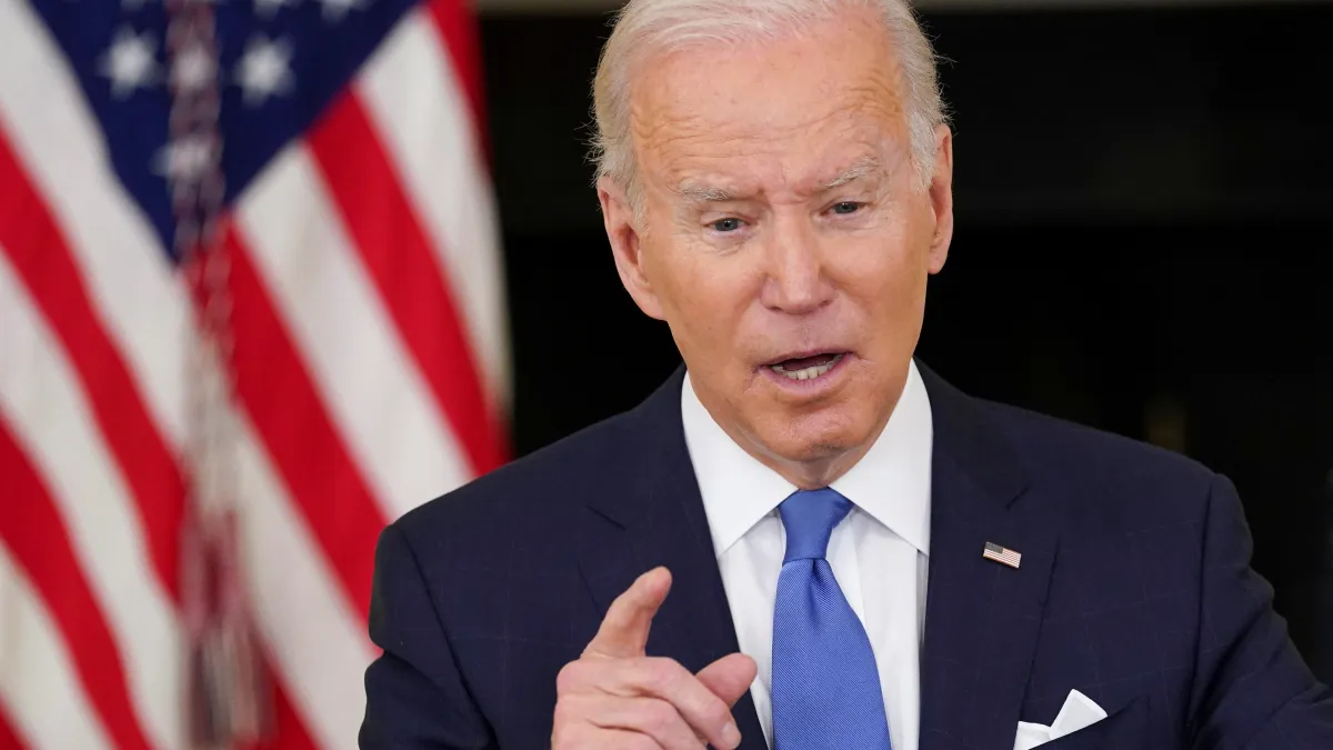 U.S. President Joe Biden speaks about the country's fight against COVID-19, in Washington