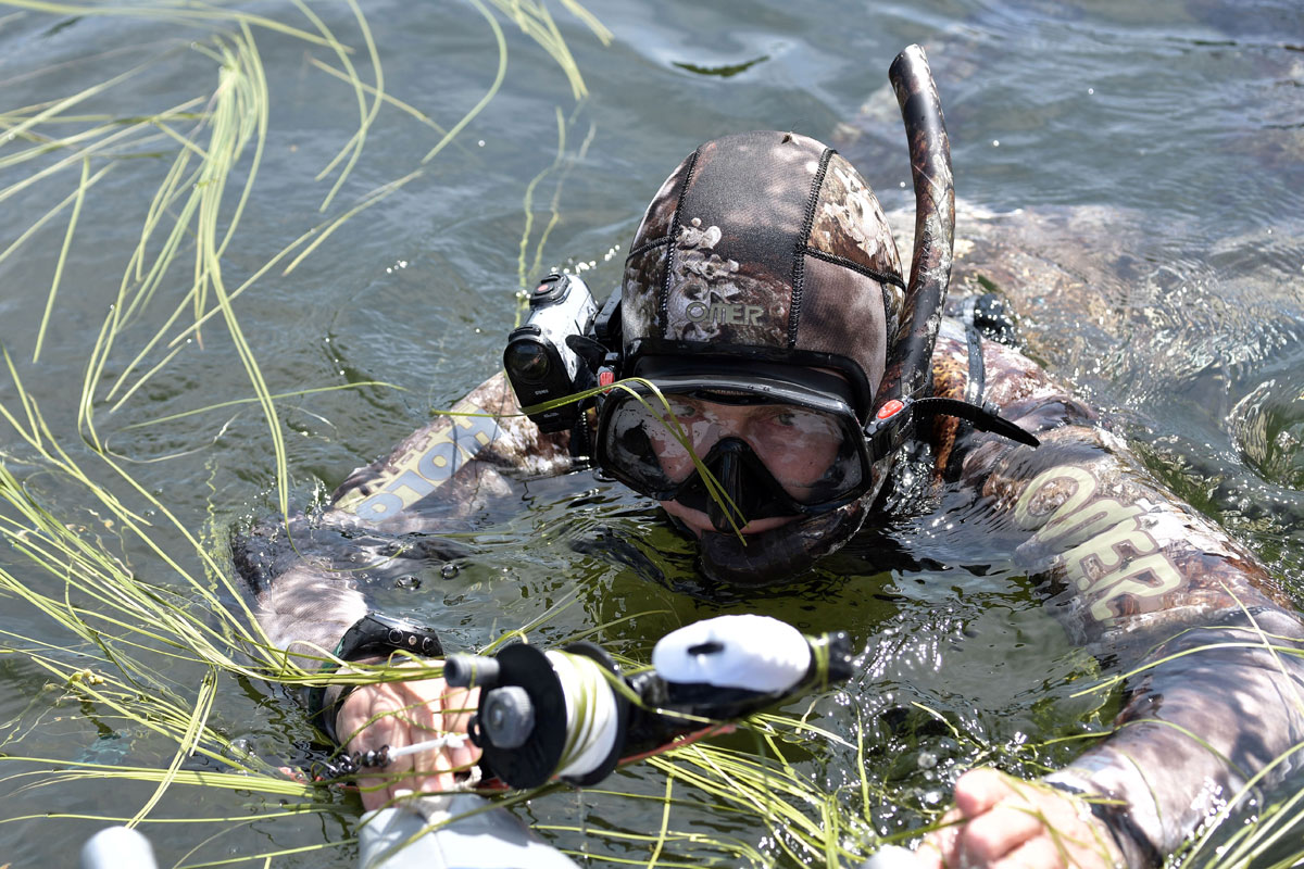 Russian President Vladimir Putin is snorkeling during the hunting and fishing trip which took place on August 1-3 in the republic of Tyva in southern Siberia