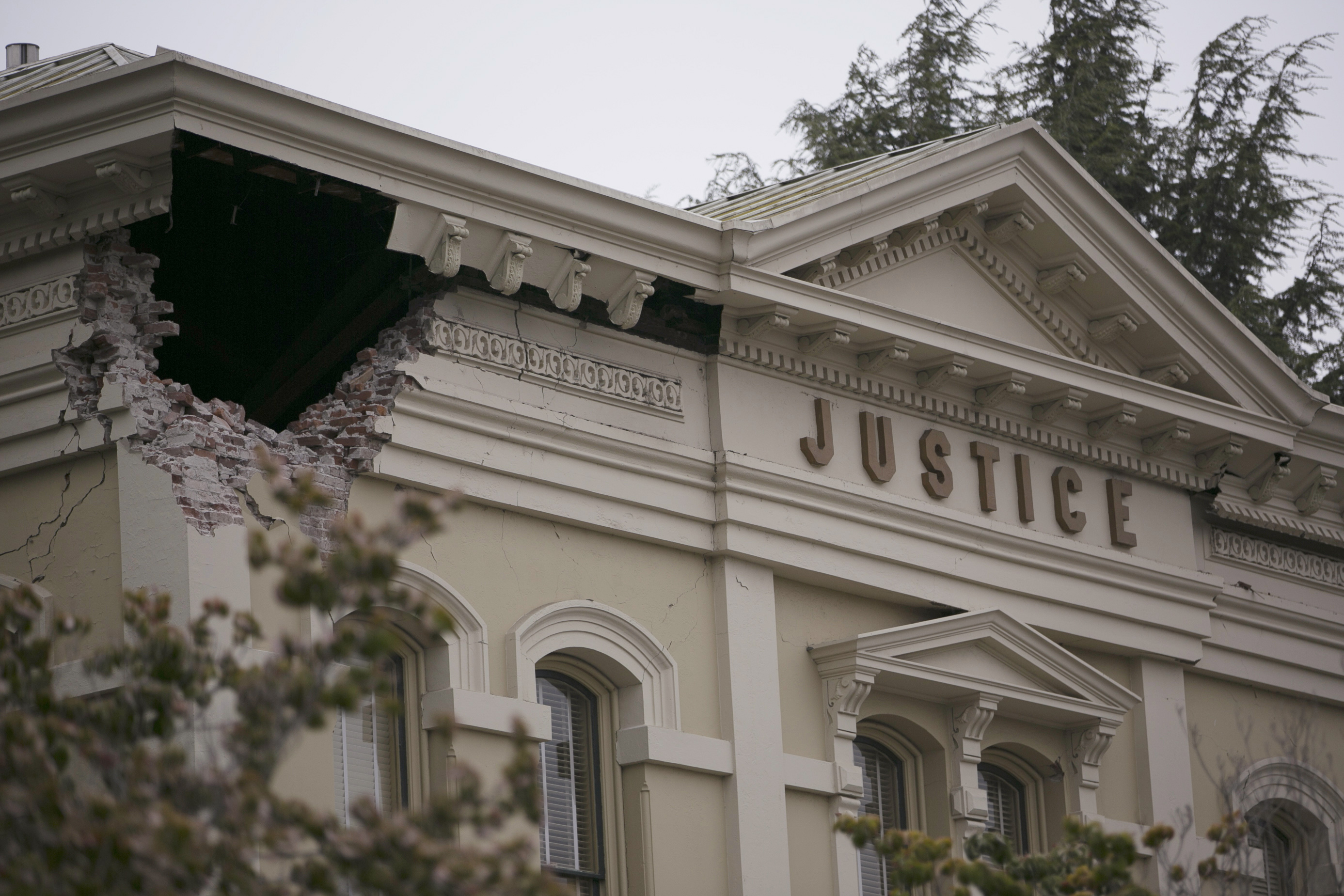 Damage to the Napa County Superior Court building is seen after an earthquake in Napa, California