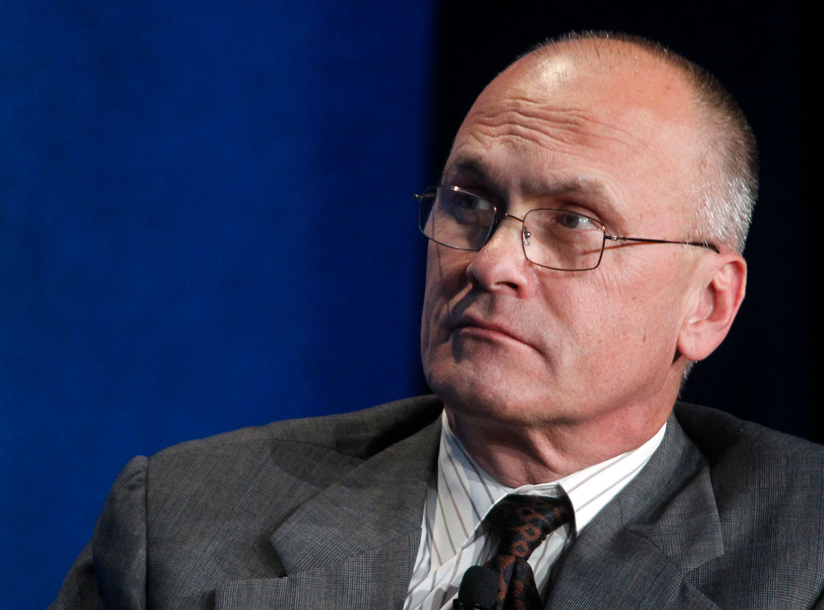 Puzder, CEO of CKE Restaurants, takes part in a panel discussion at the Milken Institute Global Conference in Beverly Hills