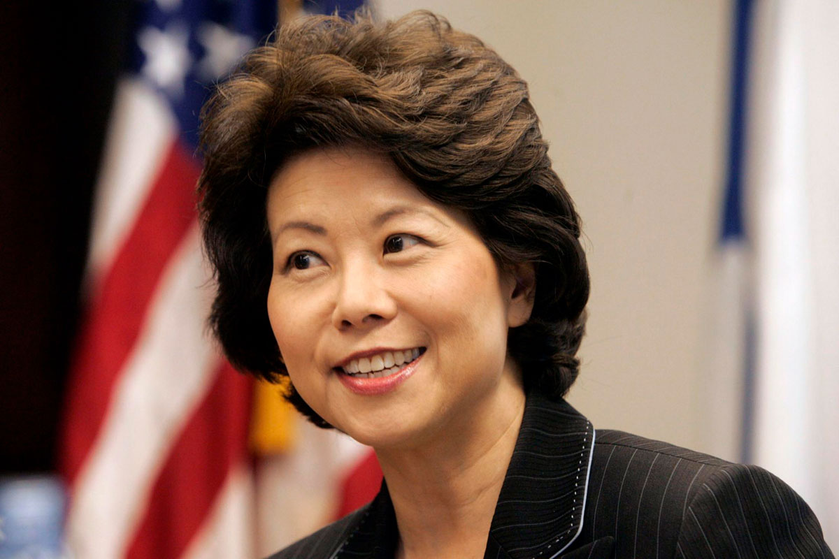 U.S. Secretary of Labor Elaine Chao attends a news conference at the U.S. Embassy in Helsinki