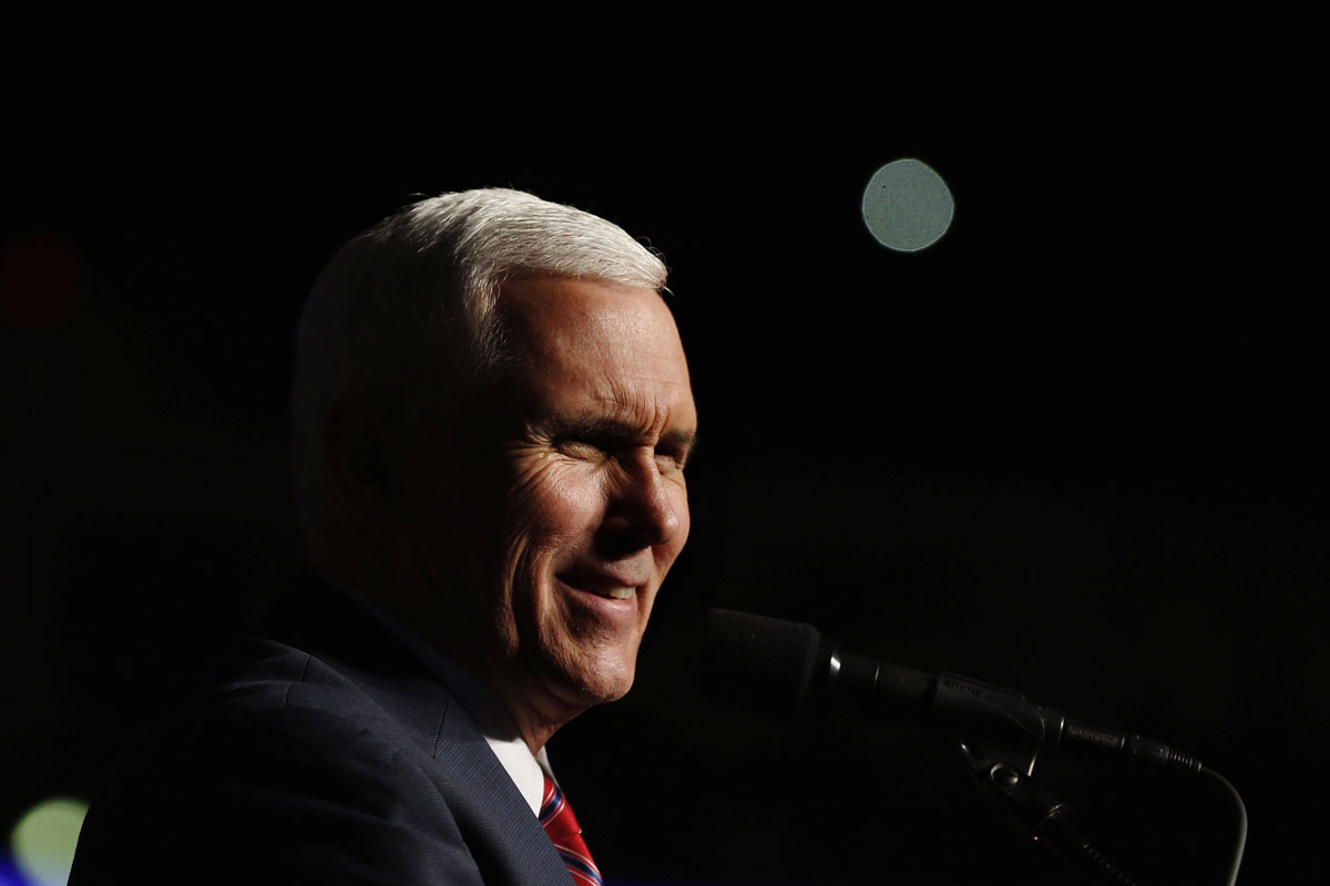 U.S. Vice President-elect Mike Pence speaks during a USA Thank You Tour event with U.S. President-elect Donald Trump in Hershey, Pennsylvania