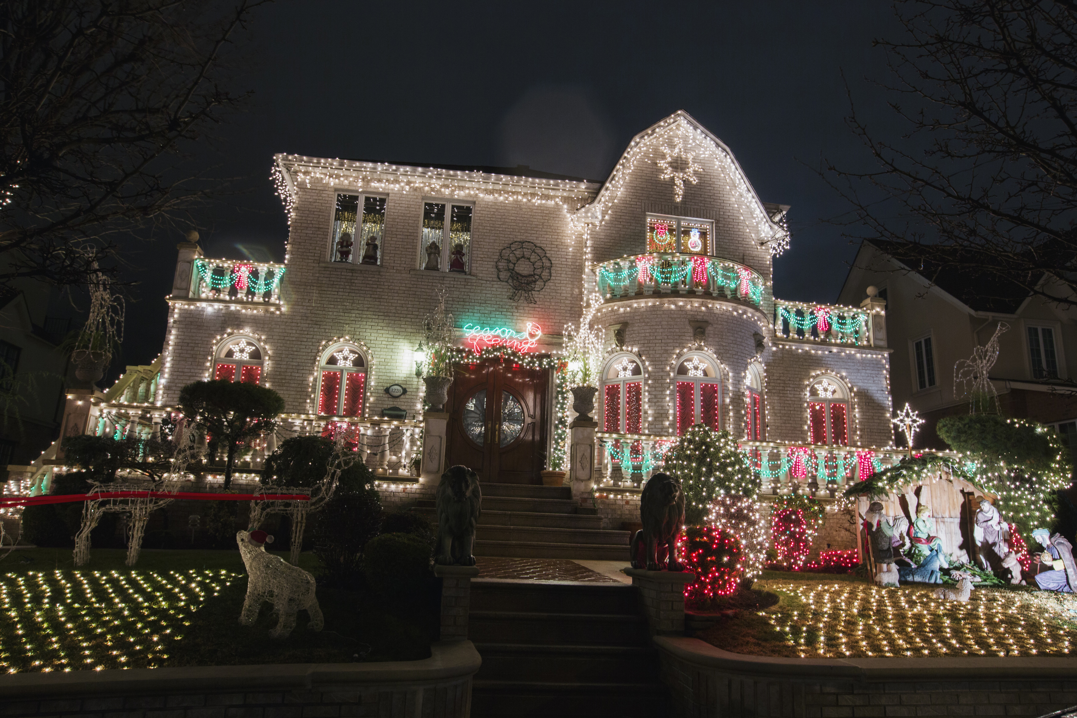 A house in the Dyker Heights neighborhood of Brooklyn is seen lit up with Christmas decorations in New York