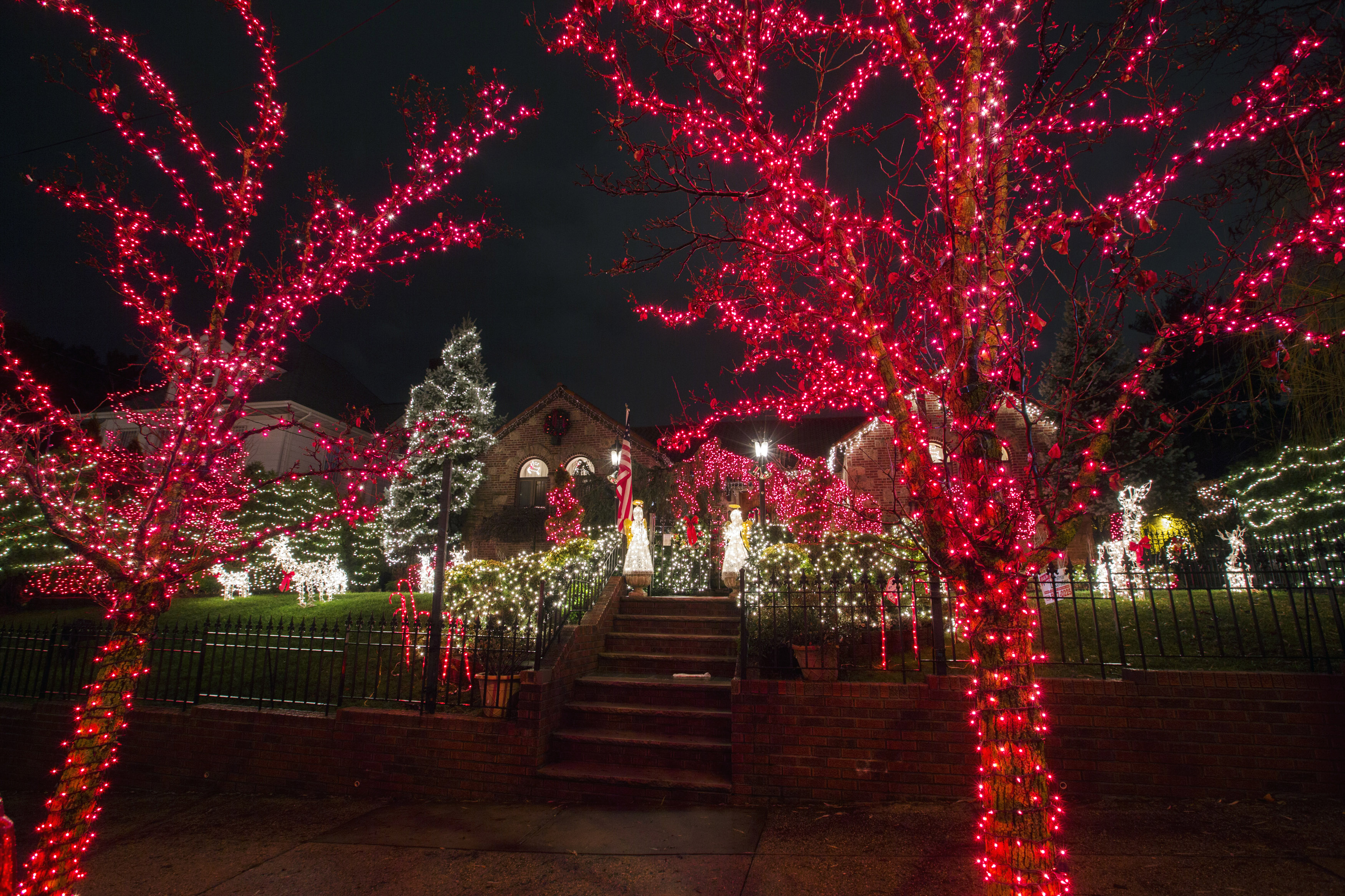 A house in the Dyker Heights neighborhood of Brooklyn is seen lit up with Christmas decorations in New York