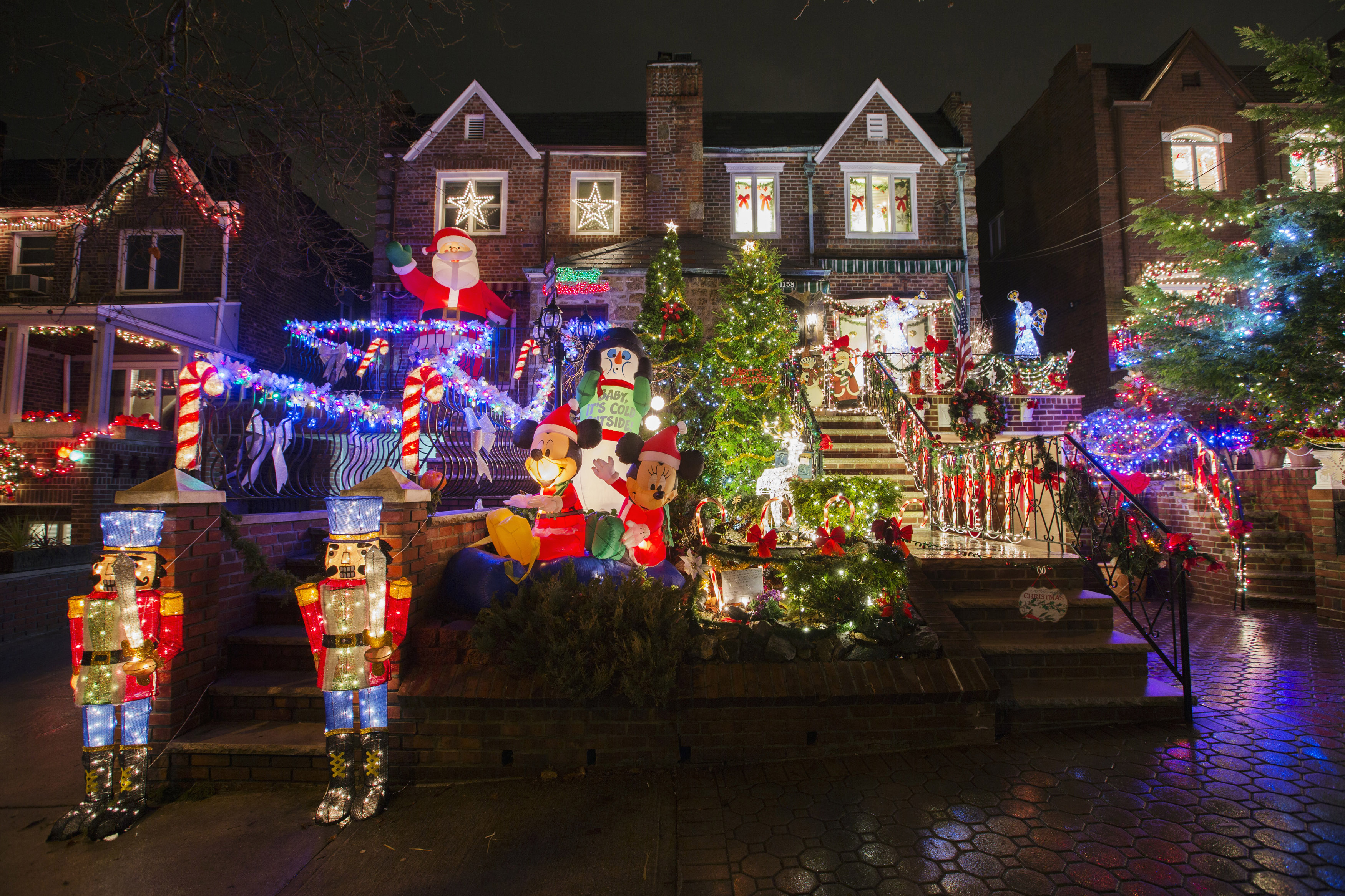 A house in the Dyker Heights neighborhood of Brooklyn is seen lit up with Christmas decorations in New York