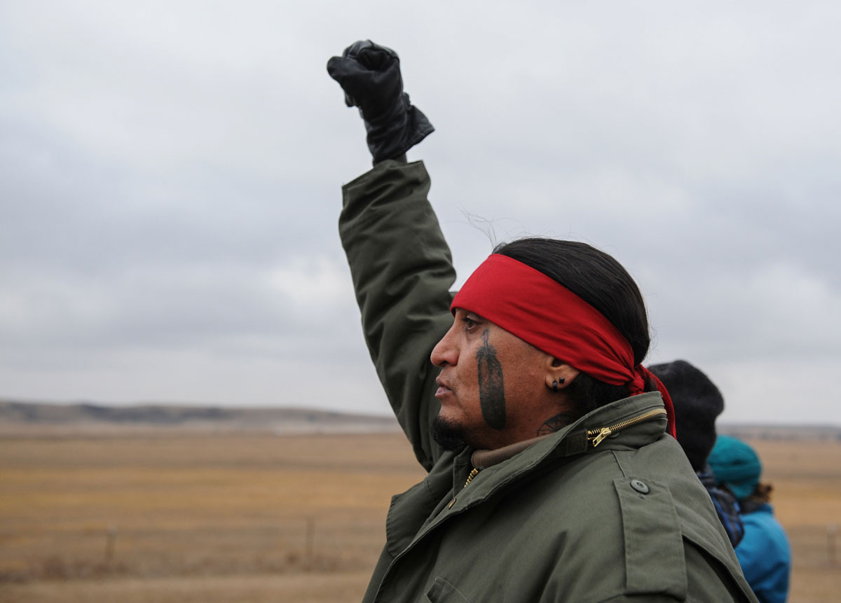 Protesters block highway 1806 in Mandan during a protest against plans to pass the Dakota Access pipeline near the Standing Rock Indian Reservation