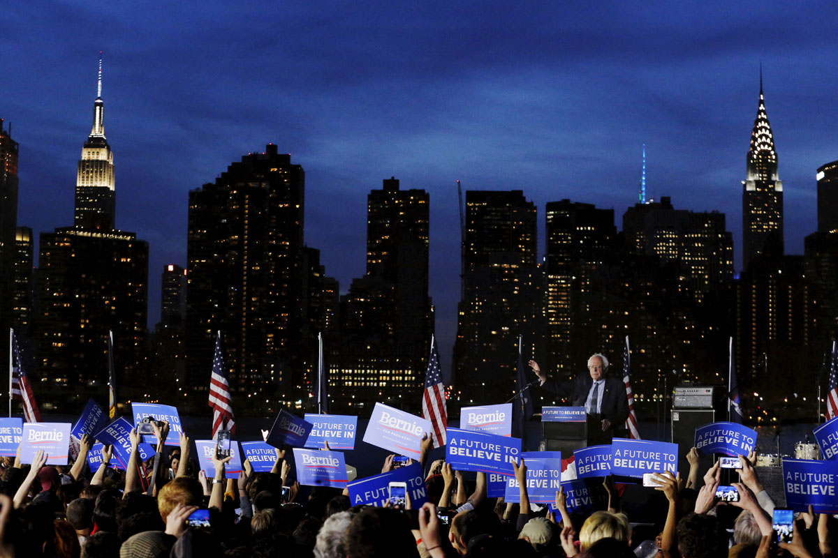 Democratic U.S. presidential candidate Bernie Sanders speaks at a campaign rally at Hunter's Point in the Queens borough of New York