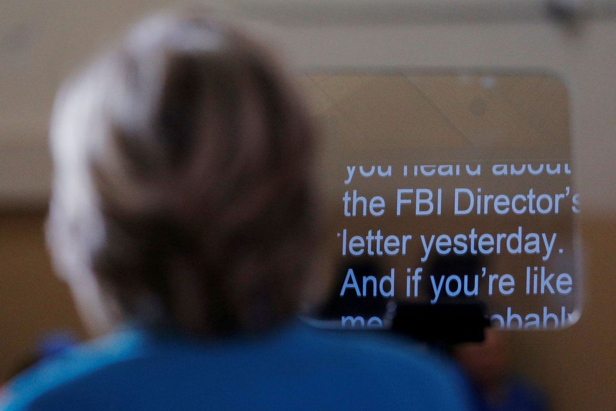 U.S. Democratic presidential nominee Hillary Clinton speaks about the FBI inquiry into her emails during a campaign rally in Daytona Beach