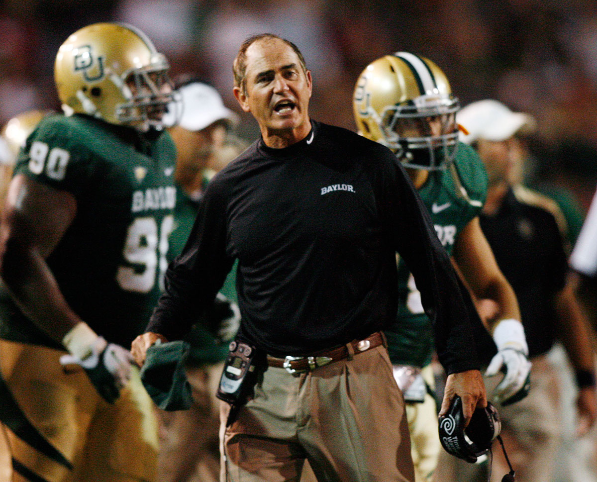 Baylor head coach Briles reacts against Oklahoma in their NCAA Big 12 football game in Waco