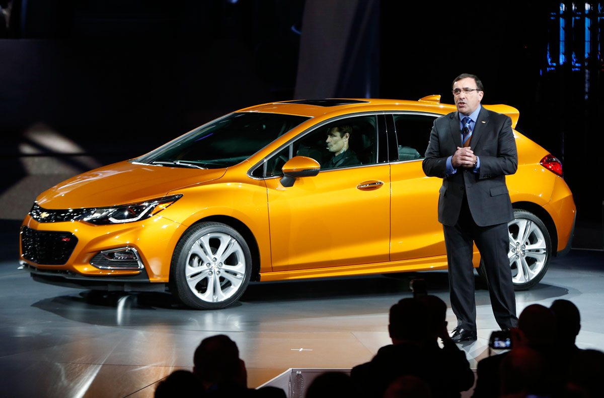 GM's Alan Batey introduces the 2016 Chevrolet Cruze hatchback at the North American International Auto Show in Detroit