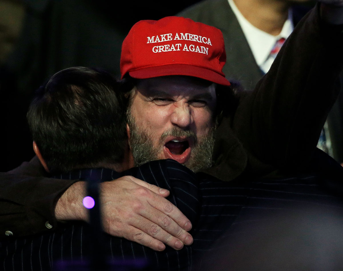 Supporters celebrate as returns come in for Republican U.S. presidential nominee Donald Trump during an election night rally in Manhattan