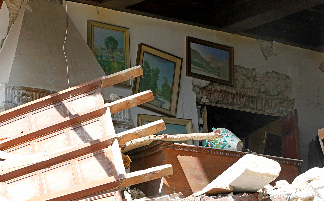 The interior of an house is seen following an earthquake in Amatrice