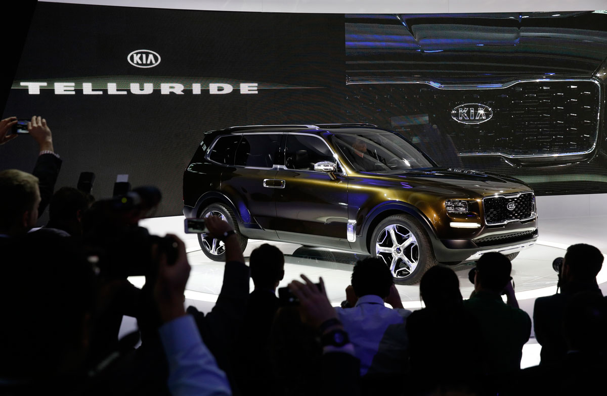 The Kia Telluride concept vehicle is displayed at the North American International Auto Show in Detroit