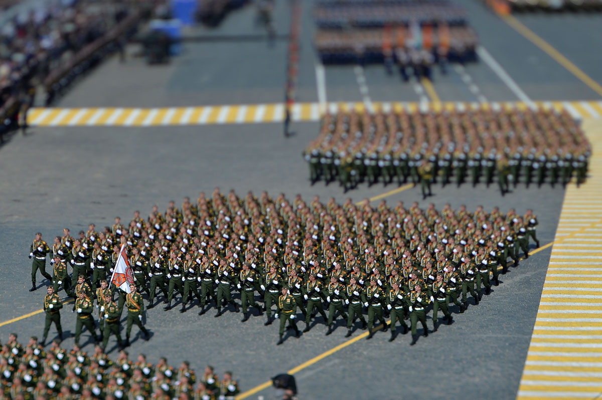 Russian servicemen march during the Victory Day parade at Red Square in Moscow