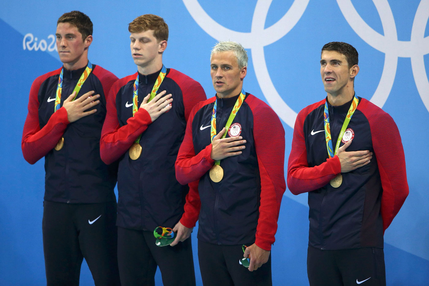 Swimming - Men's 4 x 200m Freestyle Relay Victory Ceremony