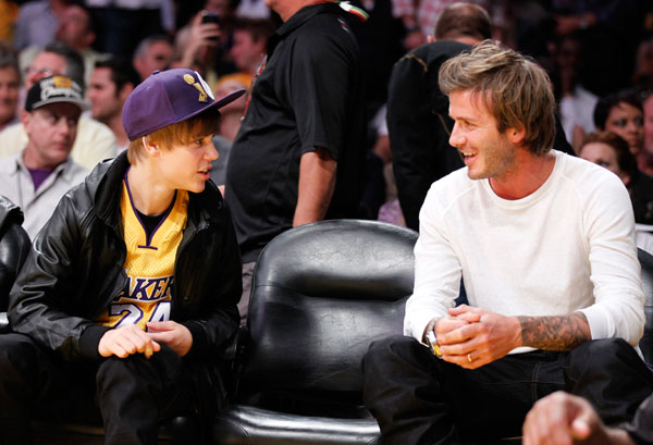 David Beckham and Justin Bieber at a Laker's Game