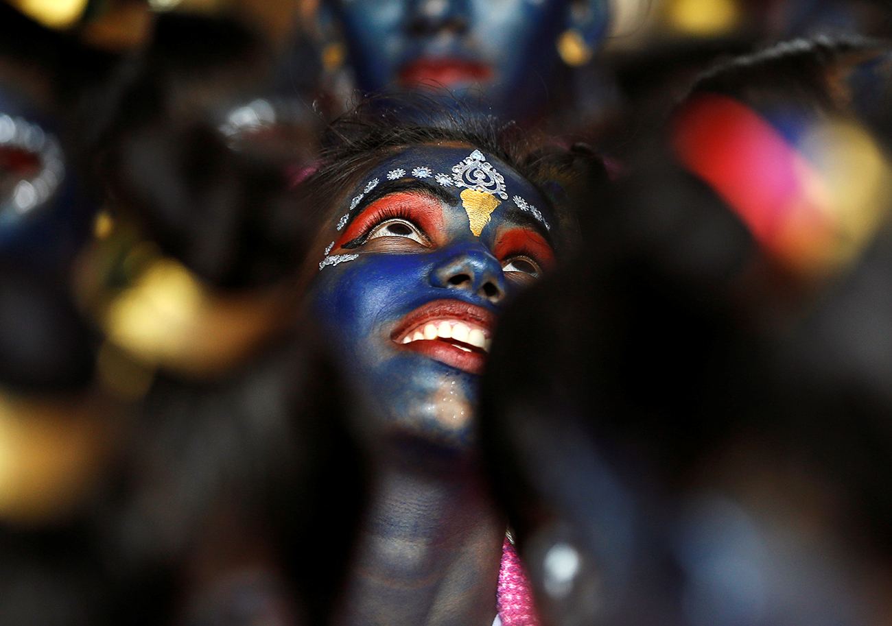 Students participate in celebrations ahead of the Janmashtami festival, which marks the birth anniversary of Lord Krishna in Mumbai