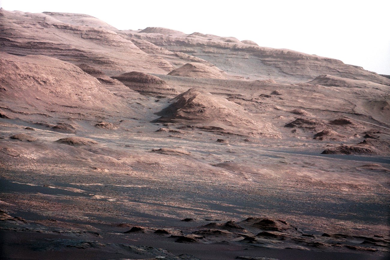 The base of Mars' Mount Sharp is pictured in this NASA handout photo taken by the Curiosity rover.