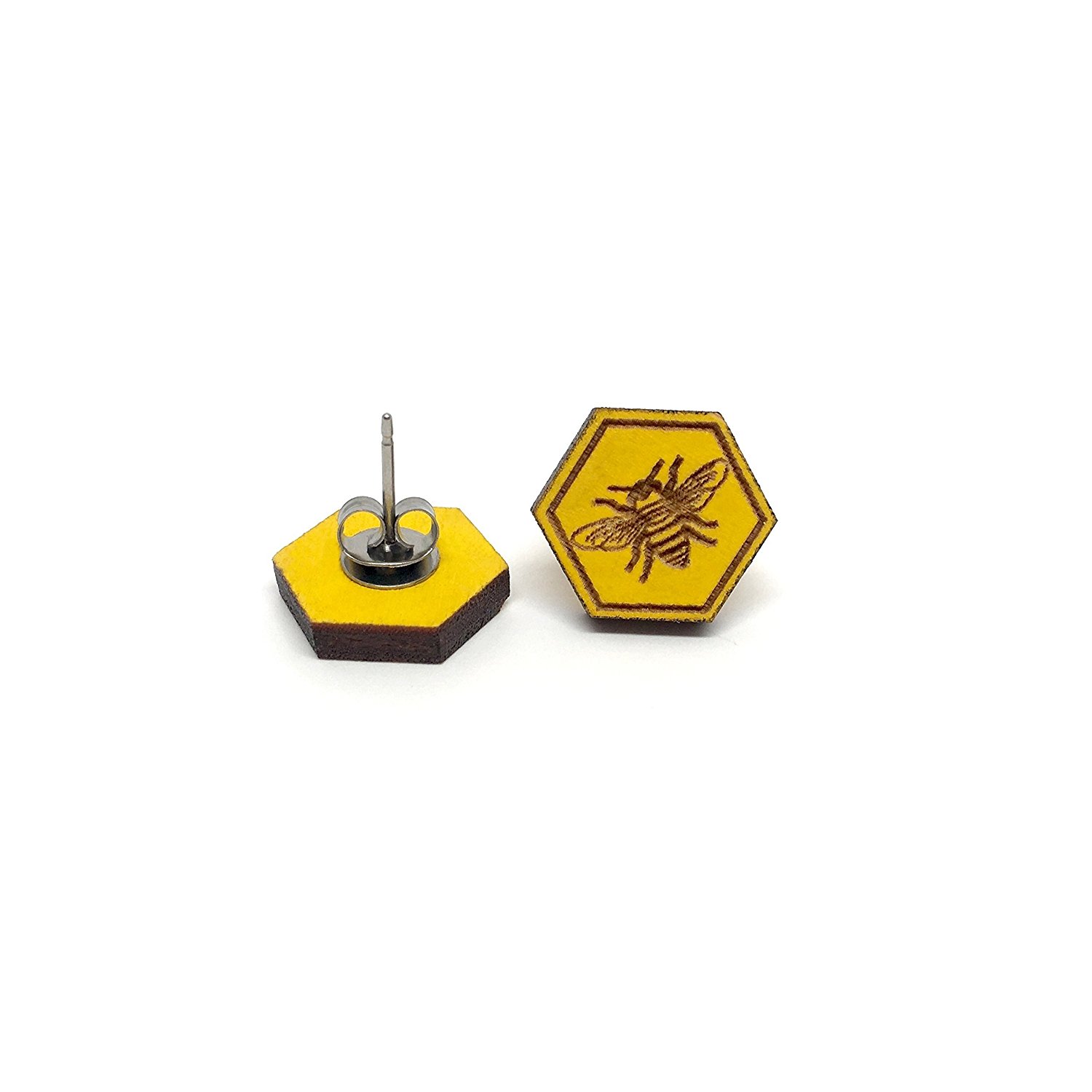 Bee and Honeycomb Earrings-Yellow Wood, $14