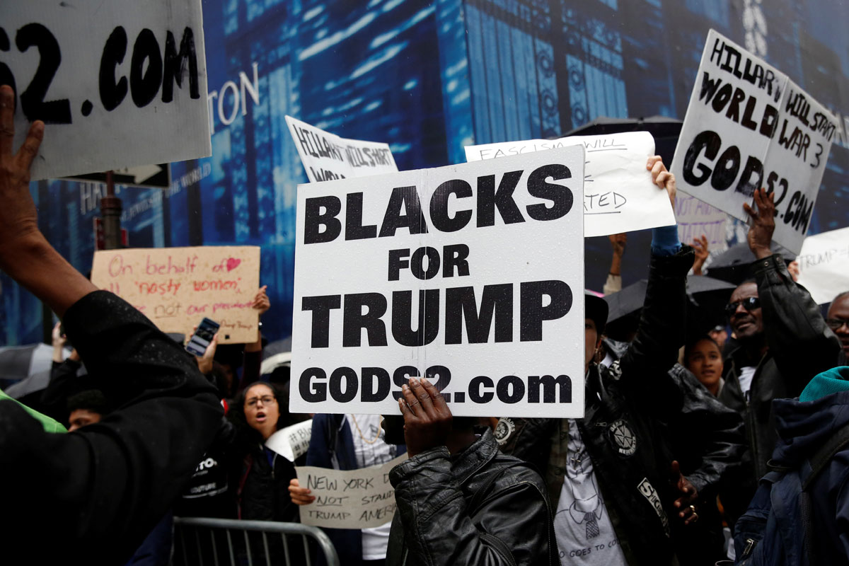 Demonstrators gather near Trump Tower in New York 