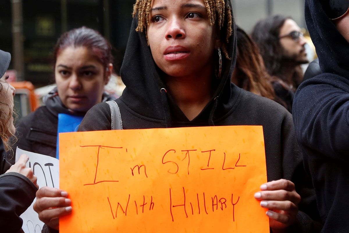 Demonstrators gather near Trump Tower in New York 