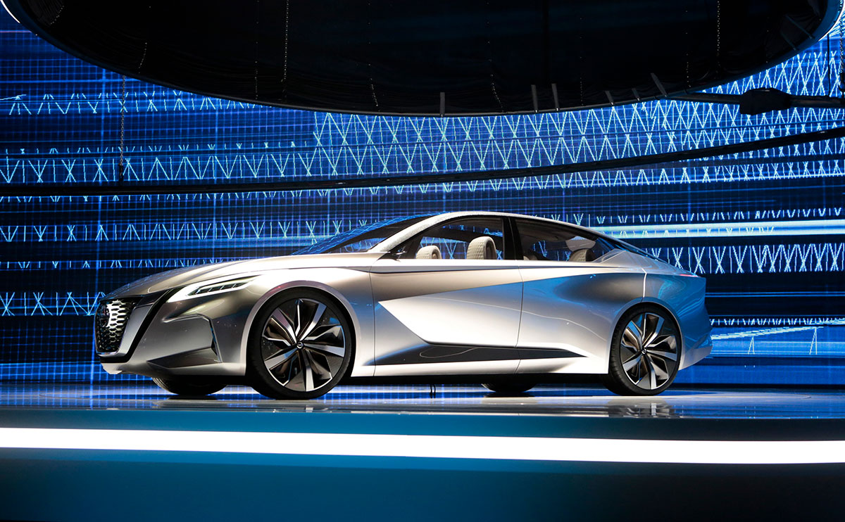 The Nissan Vmotion 2.0 concept car is displayed during the North American International Auto Show in Detroit