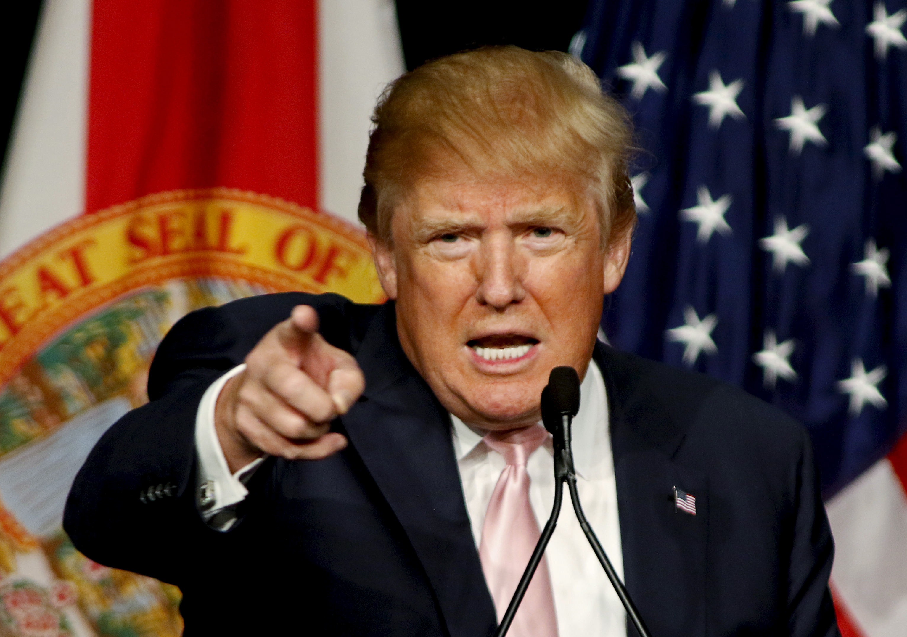 Republican presidential candidate Trump speaks during a campaign rally at his Trump National Doral Miami resort in Doral