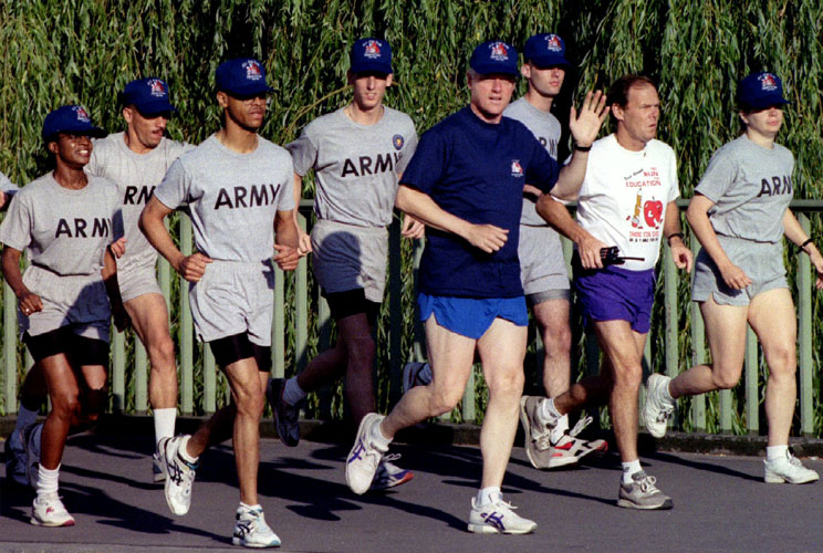 It's not the most embarrassing legacy of Clinton's presidency, but it's close. As commander-in-chief, Clinton became all-too-known for his cringe-inspiring choice of jogging attire. More than a decade later, Clinton's workout wardrobe recently inspired an