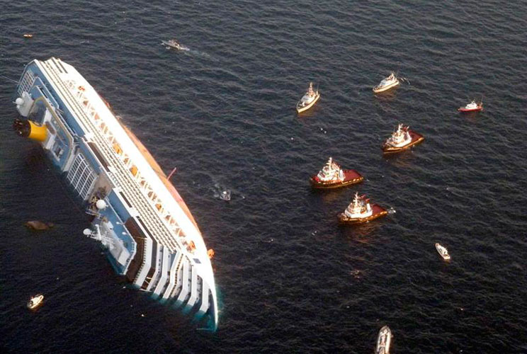 The view of the stranded cruise ship from above.