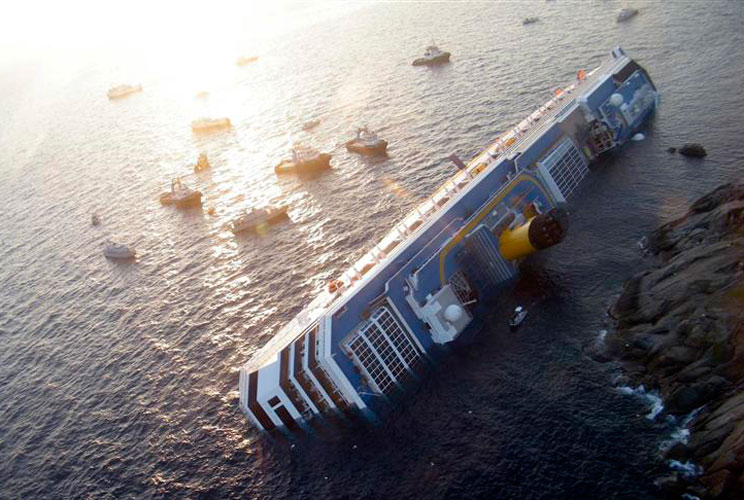 The view of the stranded cruise ship from above.