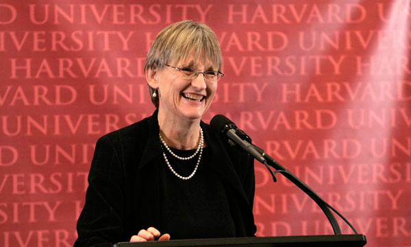 		<p>She's the first woman president of Harvard University, and she wears bangs.  But she's not on the fringe. Her appointment was as much a statement of values on the part of Harvard's governing boards as it was a brilliant choice.  She followed Lawrence