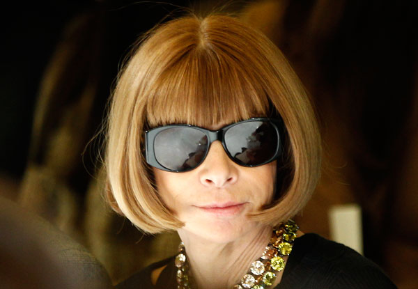 		<p>A big Obama supporter, Anna Wintour has been the editor in chief of Vogue magazine for 25 years. The fashions have changed, but like her famed predecessor, Diana Vreeland, Anna's hairstyle hasn't.  Wintour has kept her signature bangs and straight, c