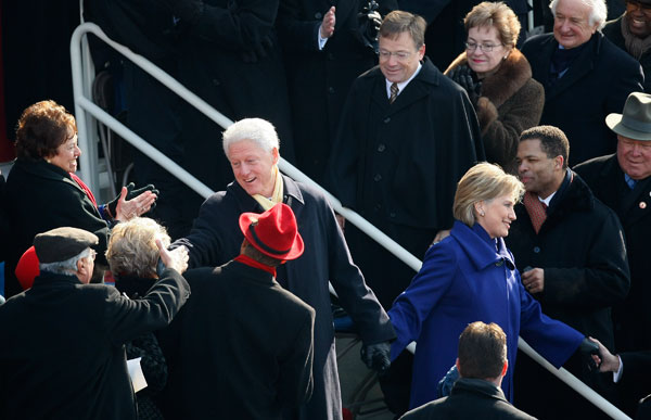 		<p>Former U.S. President Bill Clinton (center L) and wife Hillary Clinton (center R) arrive at the U.S. Capitol ahead of the inauguration of Barack Obama as the 44th President of the United States in Washington January 20, 2009.   </p>