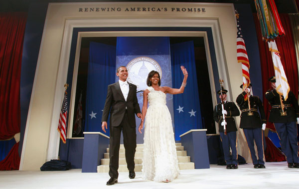 		<p>U.S. President Barack Obama and first lady Michelle Obama arrive at the Biden Home States Ball during the inauguration celebration in Washington January 20, 2009. Barack Obama took power as the first black U.S. president on Tuesday and quickly turned