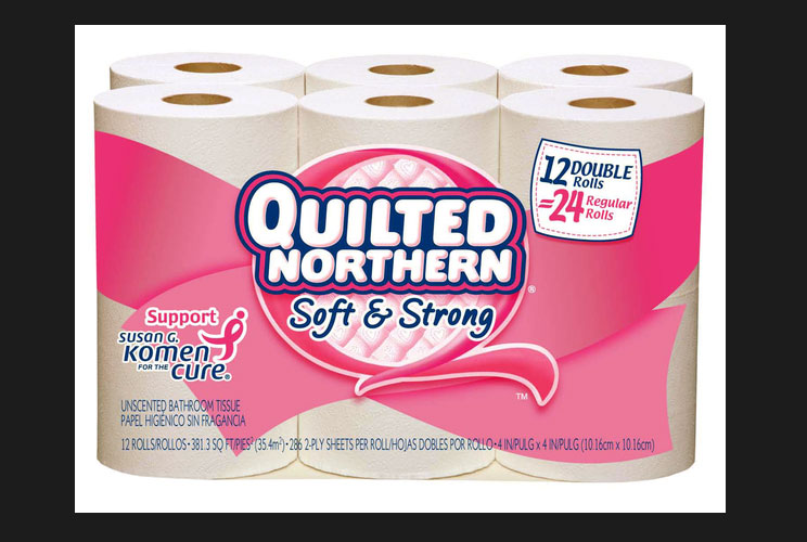 Everyday products like toilet paper have gotten Komen-branded pink packaging.