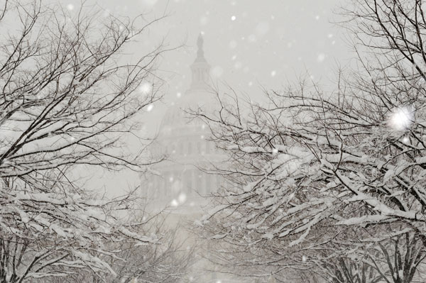 		<p>Heavy snow falls on the grounds of the US Capitol as snow blankets Washington, February 6, 2010. A blizzard producing heavy snow and powerful winds pummeled the U.S. mid-Atlantic on Saturday, causing at least two fatalities and paralyzing travel in t