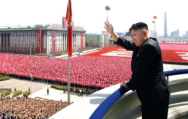 		<p>North Korean leader Kim Jong-Un waves his hand to the people during a military parade held to celebrate the centenary of the birth of the North's founder Kim Il-Sung in Pyongyang April 15, 2012 in this picture released by the North Korea's KCNA on Ap