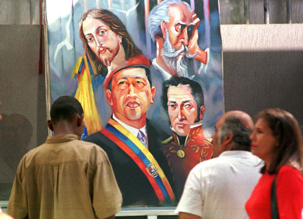 		<p>The amazing Hugo Chavez is immortalized with the likeness of heros such as Jesus and Don Quijote.</p>