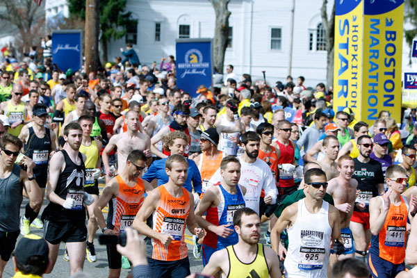 		<p>On a clear spring day, the first wave of runners starts the 117th running of the Boston Marathon in Hopkinton, Massachusetts April 15, 2013. The event is in celebration of Patriot's Day, which is officially on April 19th.</p>