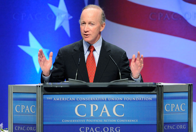 Indiana Governor Mitch Daniels speaks at the Conservative Political Action conference (CPAC) dinner in Washington February 11, 2011.  