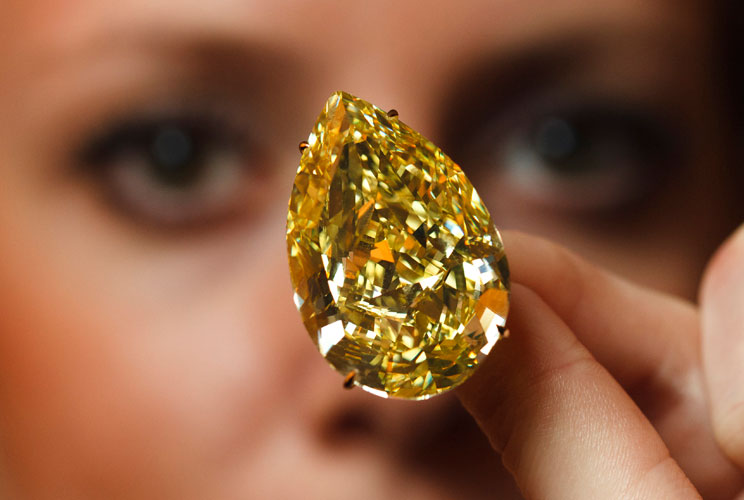 The Sun-Drop diamond of South Africa has been graded "fancy vivid yellow," the highest color grading for a yellow diamond. The 110.03 carats diamond sold for more than $10.9 million dollars at Sotheby's last November.