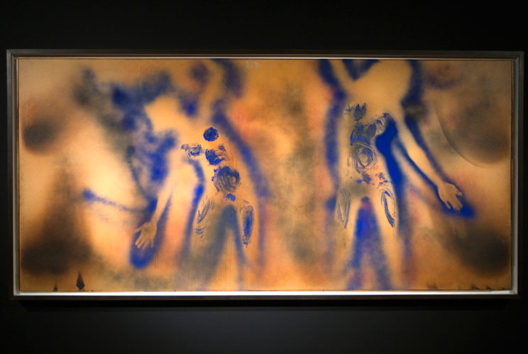 The painting "FC 1 (Feu-Couleur 1), 1962" by painter Yves Klein (1928-1962) is displayed during an auction presentation at Christie's auction house in Paris. April 5, 2012. The painting is estimated to fetch between $30 and $40 million at its auction in N